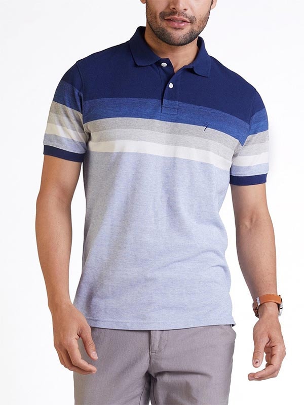 City Rhythms Striped Polo T-Shirt in Recycled Poly